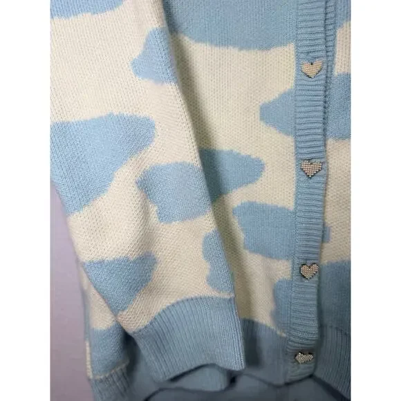 KokoKuma Blue Cow Print Cardigan L Coquette Soft Girl Y2K Kawaii Cottagecore - Picture 2 of 10